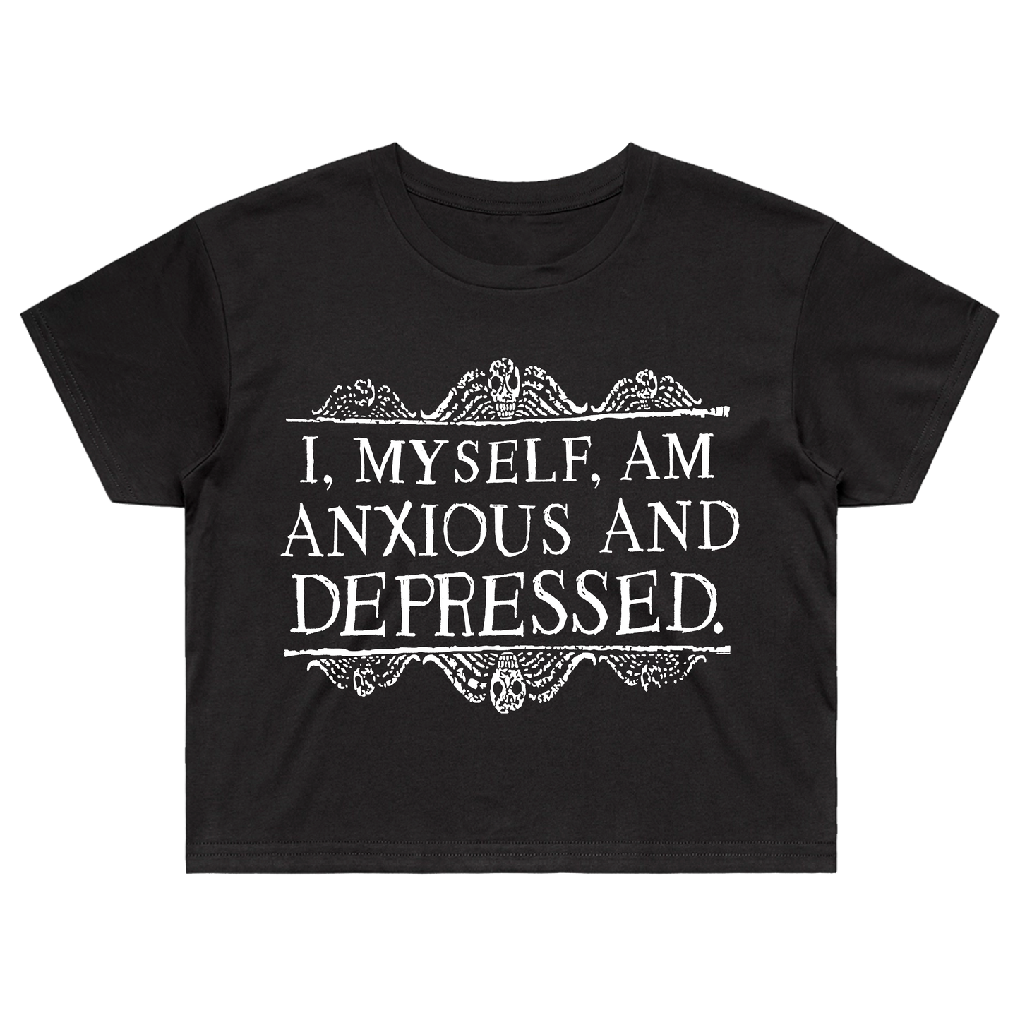 Anxious + Depressed Black Cropped T-Shirt M / L ONLY