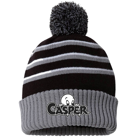 Casper Black/White Richardson Stripe Pom Cuffed Beanie