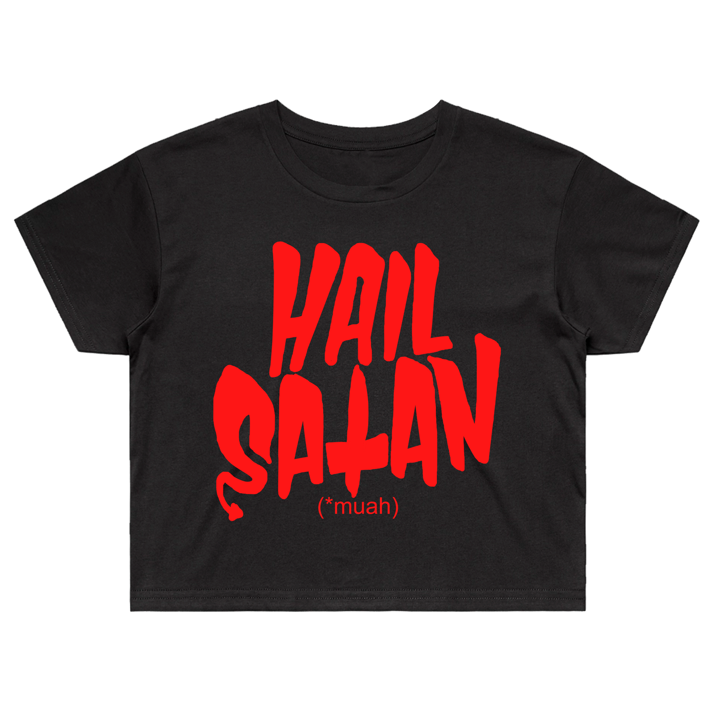 Hail Satan Black Cropped T-Shirt L / XL