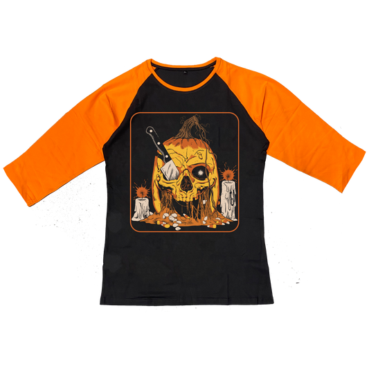 Pumpkin Gutz Limited Edition Austin Pardun Halloween Treat Black T-Shirt / Black + Orange Raglan